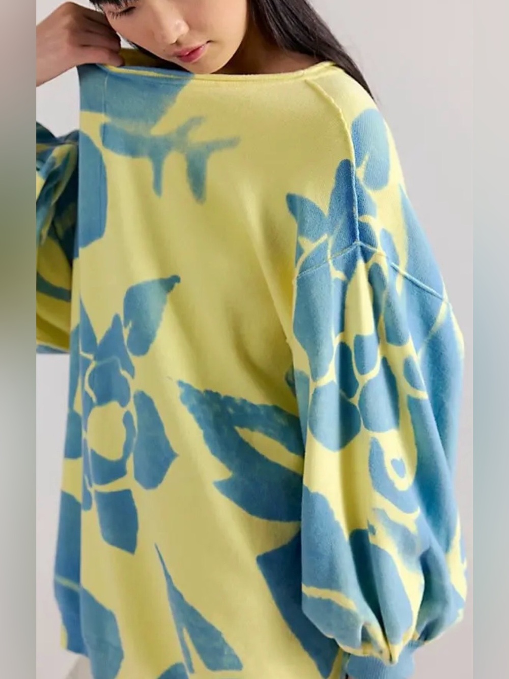 Free People XS We the Free Painters Garden Pullover in Lime 🍋🟩 Combo Oversized - Picture 3 of 6